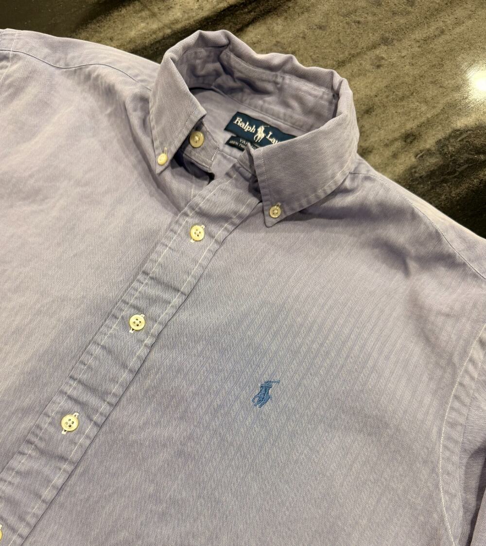 Ralph Lauren Yarmouth Shirt Mens 15.5 32/33 Blue Herringbone Cotton Button Down